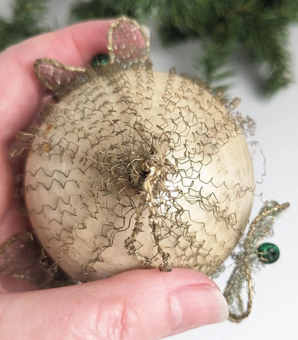 Vintage Rare Wire Glass Ball Christmas Ornament
