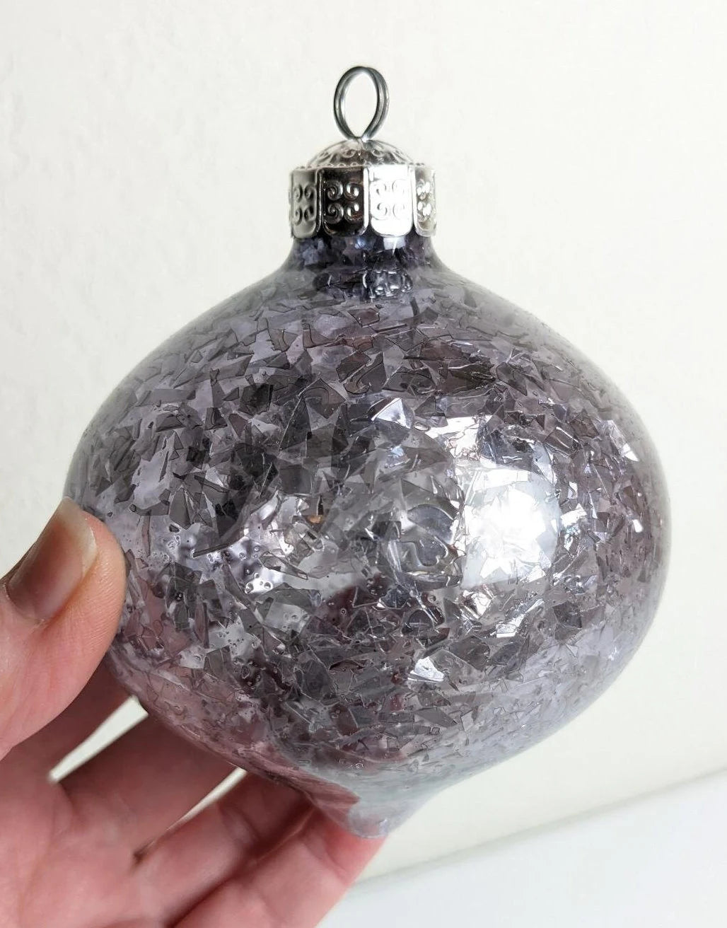 Large Silver Glass Teardrop Christmas Ornaments