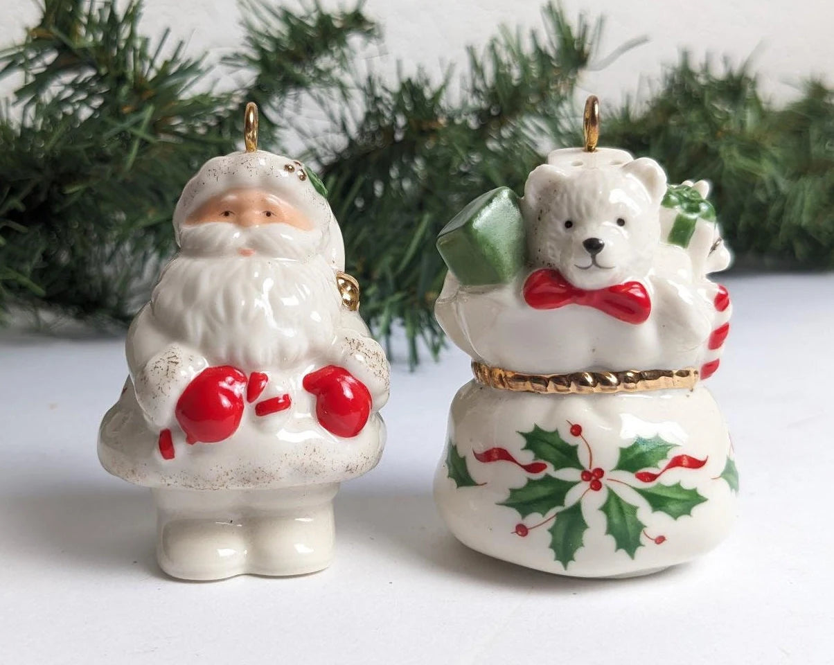 Vintage Lenox Santa and Toys with Holder Salt and Pepper Shakers