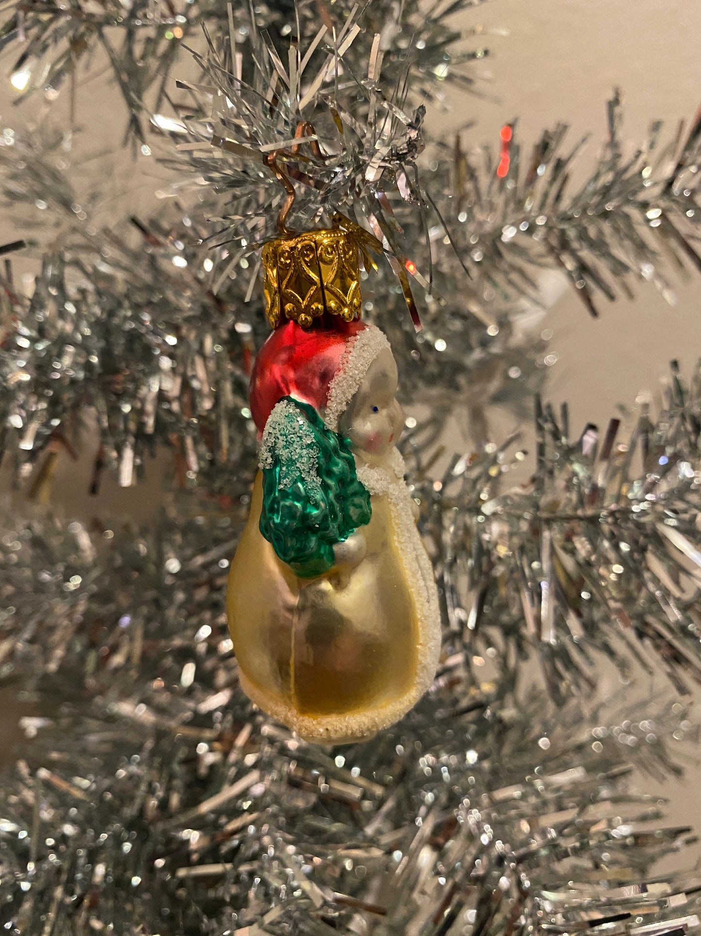 Vintage Inge Glas Girl Holding Tree Glass Christmas Ornament