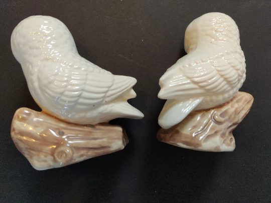 Hand Painted Snowy Owl Figurines set of 2 at 3.5" tall