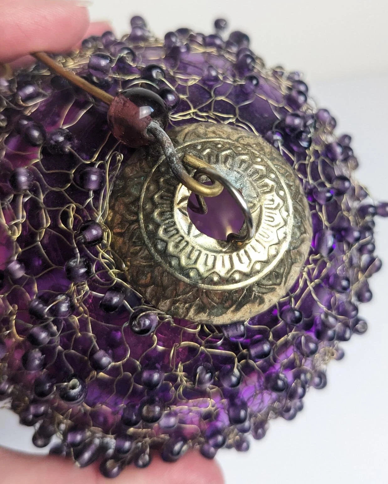 Vintage Large Wire and Bead Wrapped Glass Ball Ornament