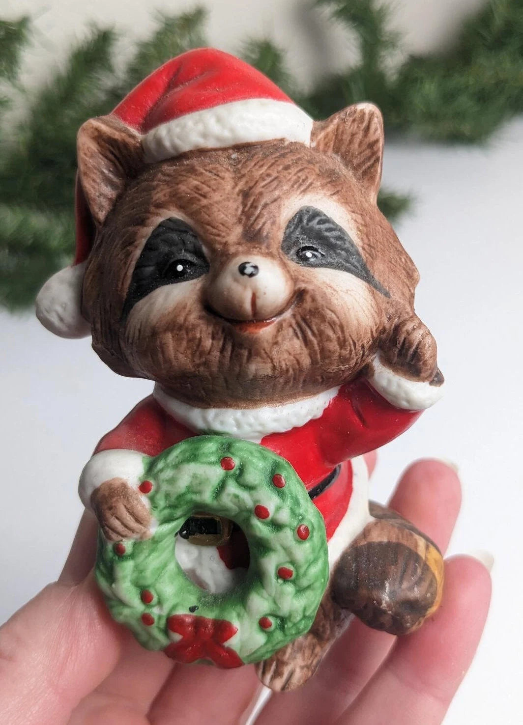 Homco Holiday Bear & Raccoon Christmas Figurines