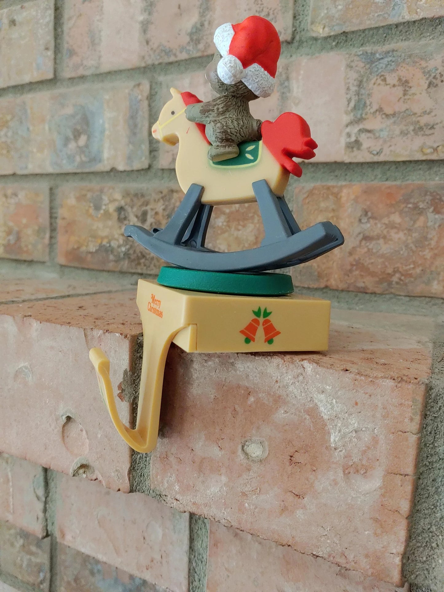 Vintage Merrilite Rotating Musical Gray Santa Bear on a Rocking Horse