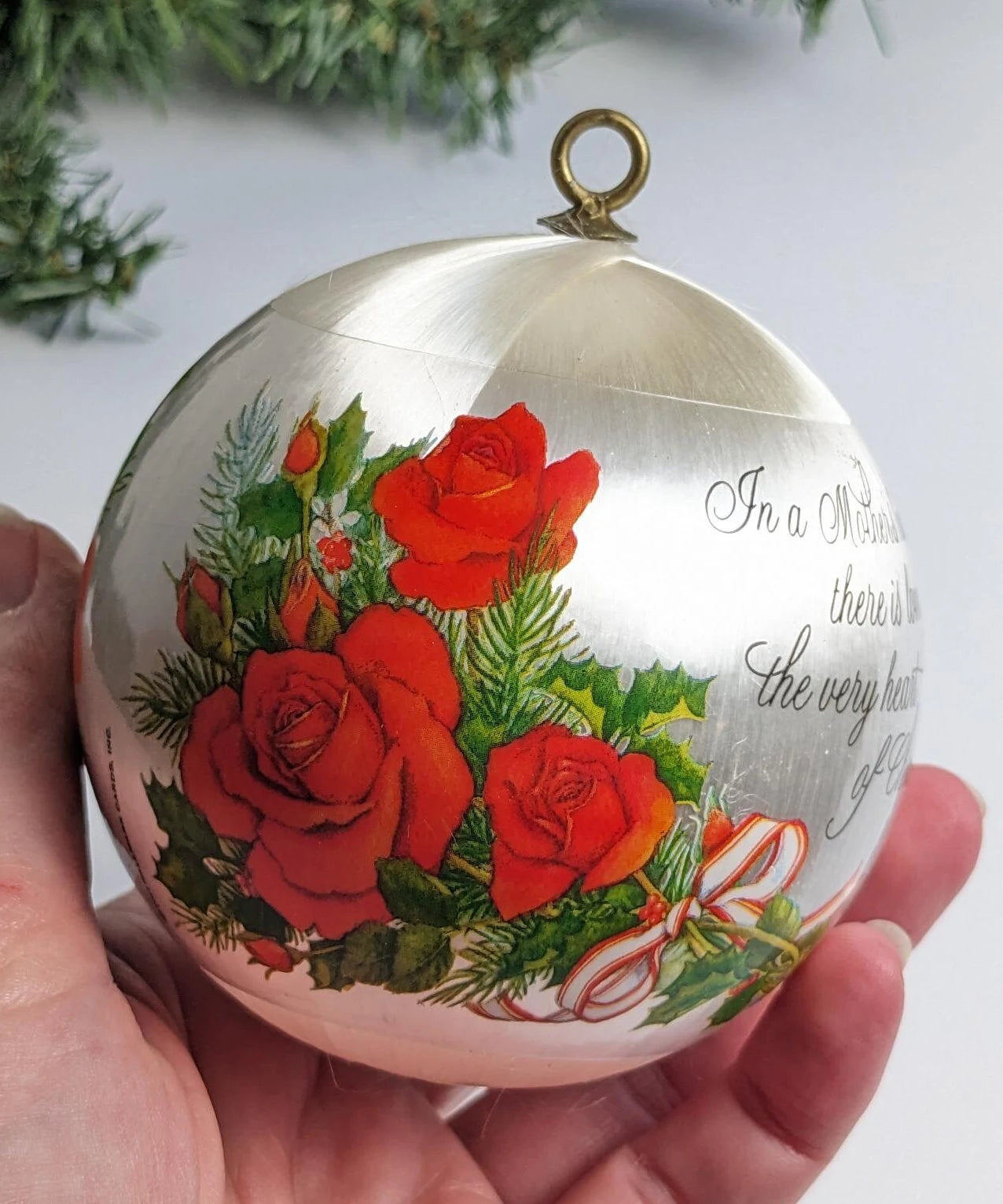 Vintage 1981 Hallmark Mothers Heart Satin Christmas Ornament