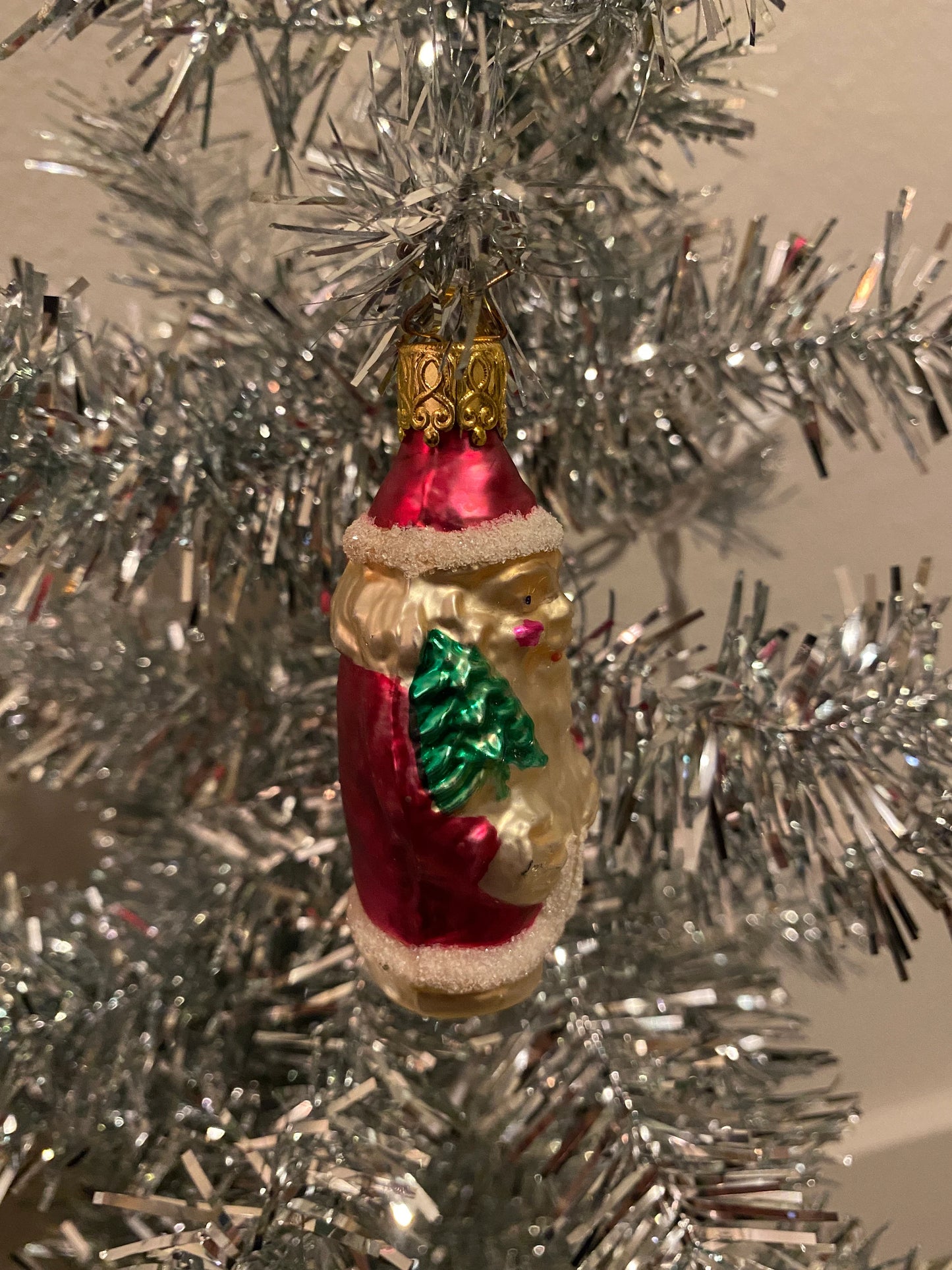 Vintage Inge Glas Santa Holding Tree Glass Christmas Ornament