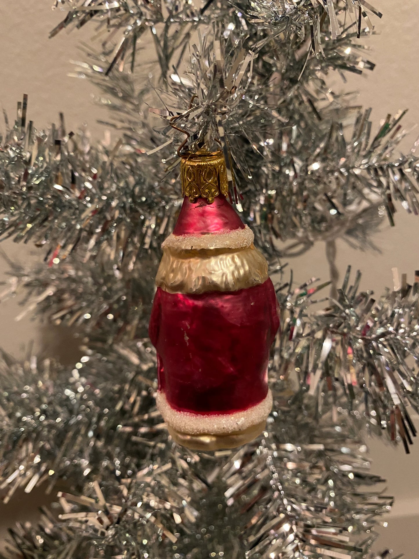 Vintage Inge Glas Santa Holding Tree Glass Christmas Ornament