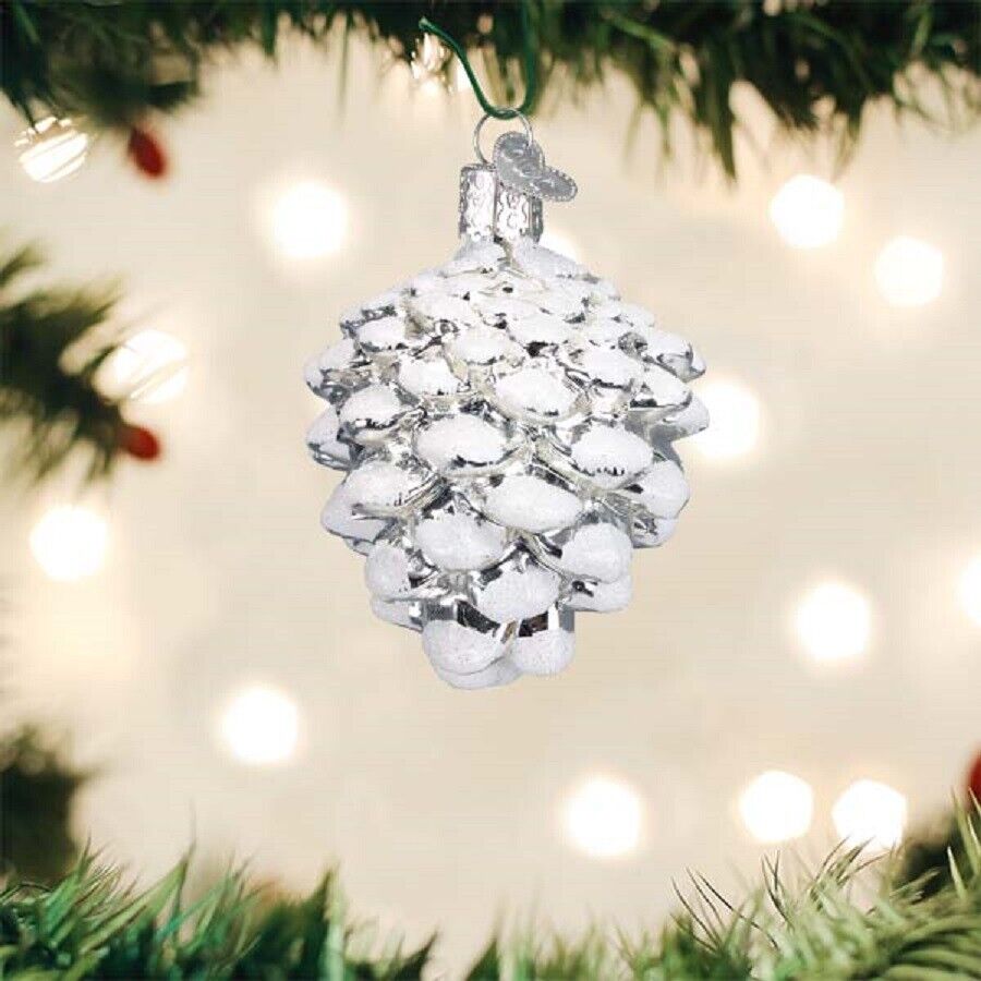 Old World Christmas Snow Capped Pinecone Blown Glass Tree Ornament