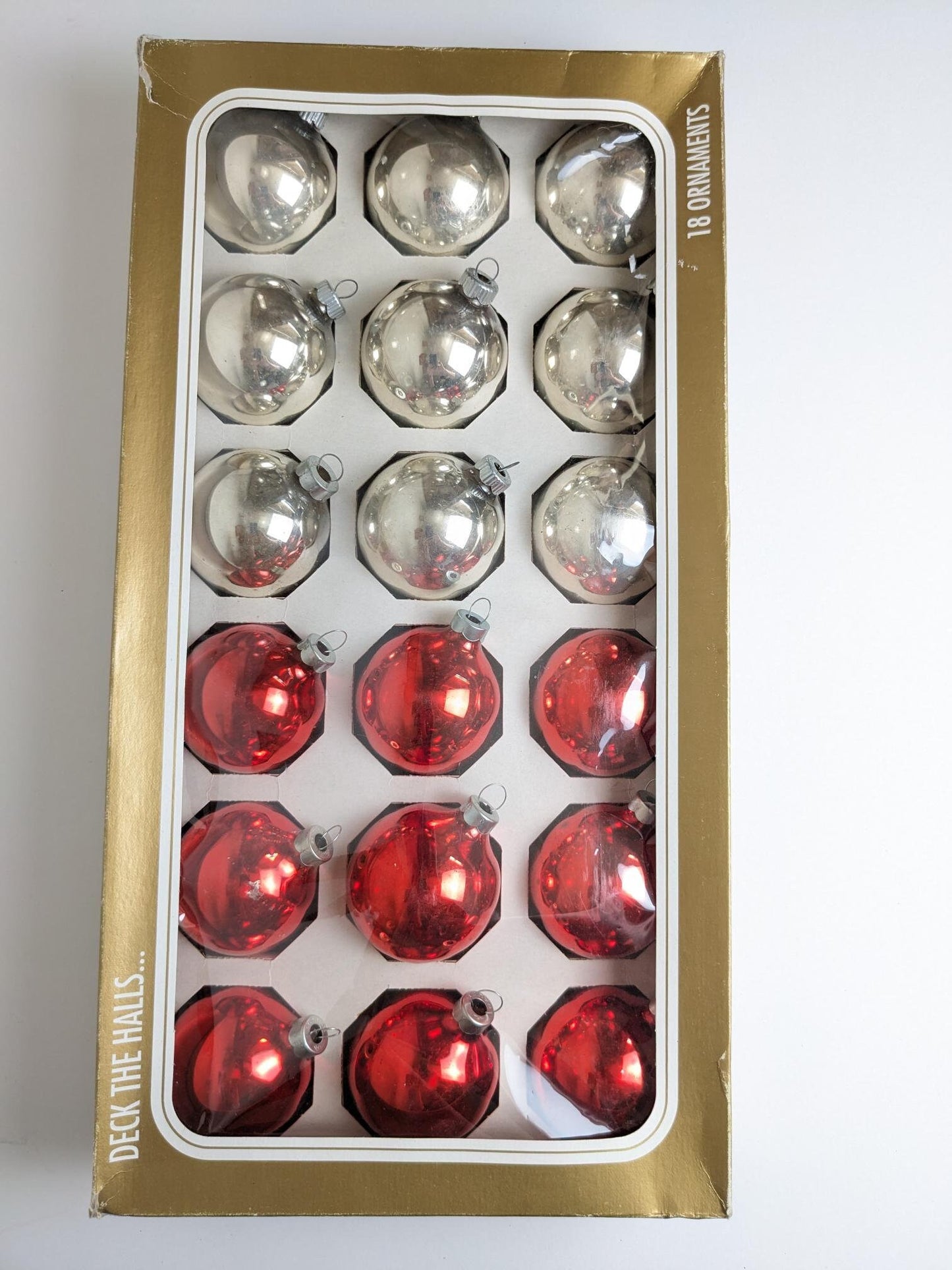 Vintage Red and Silver Shiny Brite Christmas Ornaments