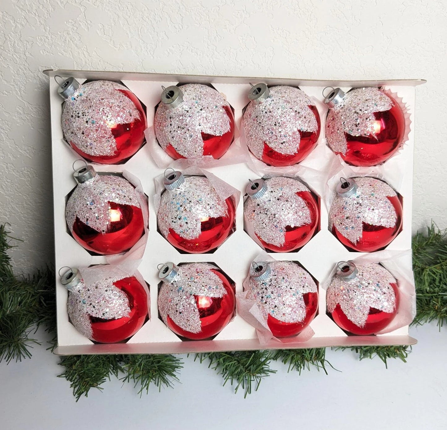 Red Snowcapped Shiny Brite Christmas Ornaments