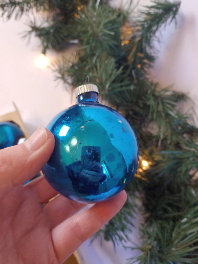 Vintage Shiny Brite Blue Glass Ball Christmas Ornaments