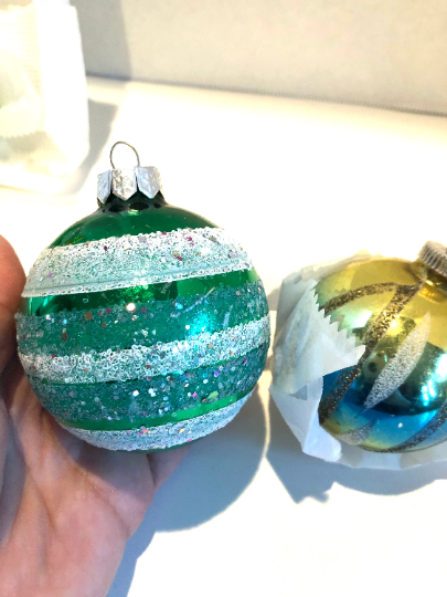Vintage Shiny Brite Striped Ornaments