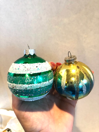 Vintage Shiny Brite Striped Ornaments