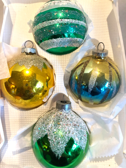 Vintage Shiny Brite Striped Ornaments