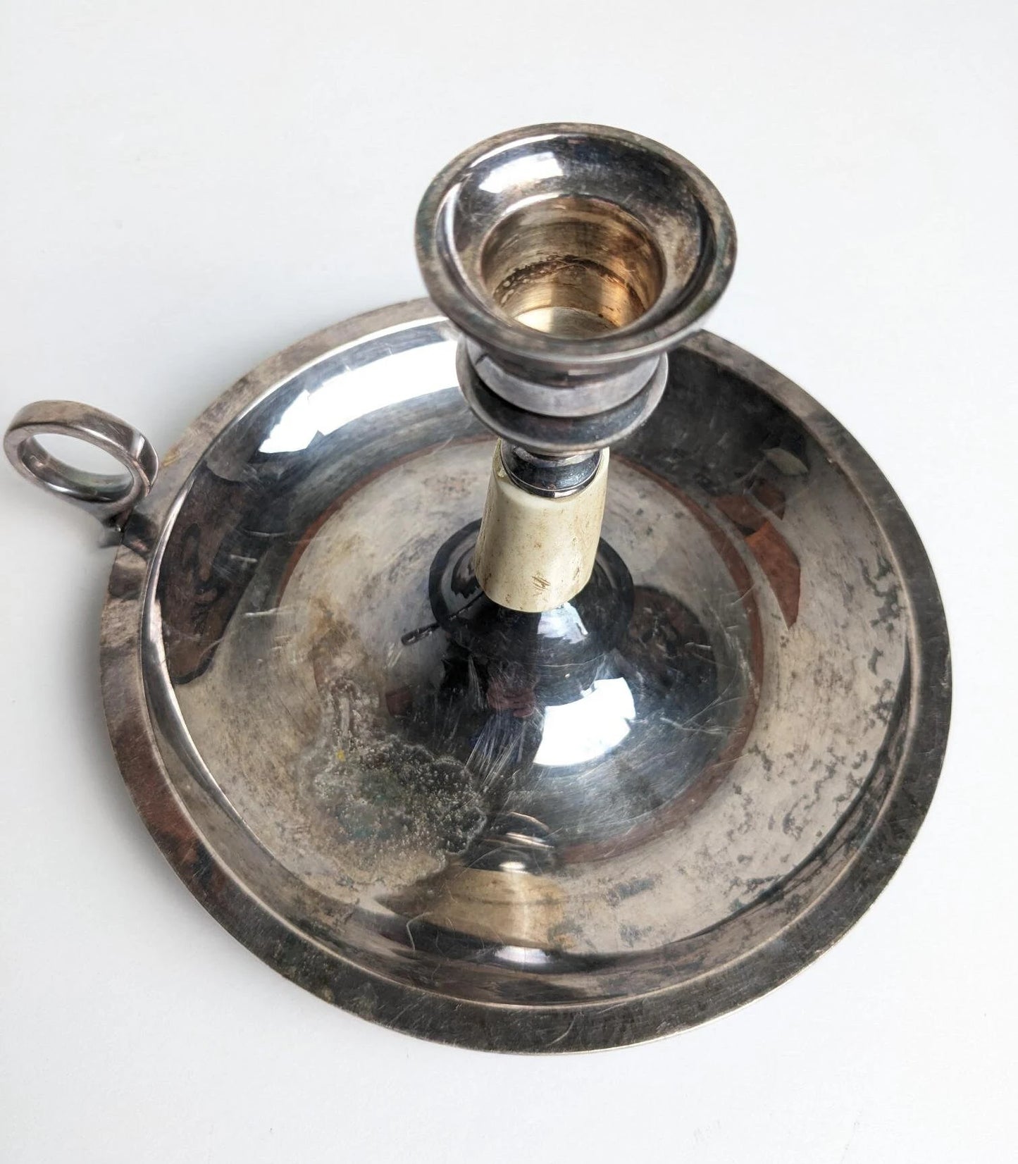 Vintage Silver Toned and Antler Candlestick Taper Holder