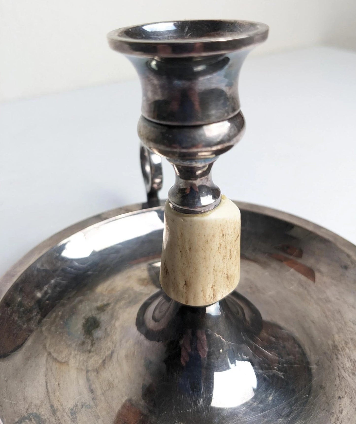Vintage Silver Toned and Antler Candlestick Taper Holder