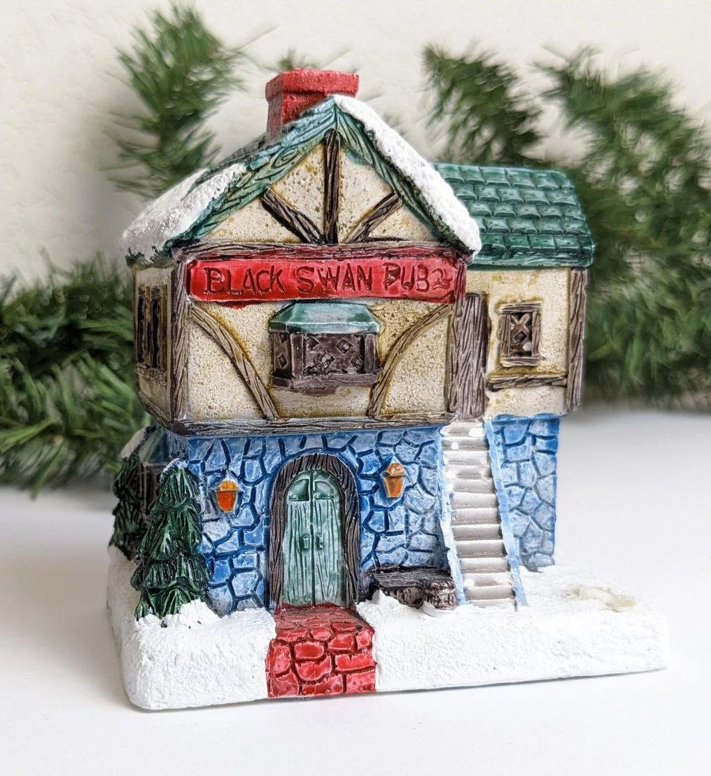 A Dickens Christmas Cold Cast Cottage Black Swan Pub Figurine