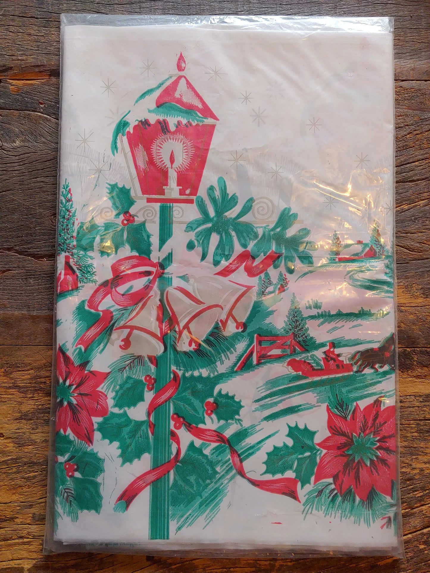 Vintage Holyland Plastic Christmas Tablecloth