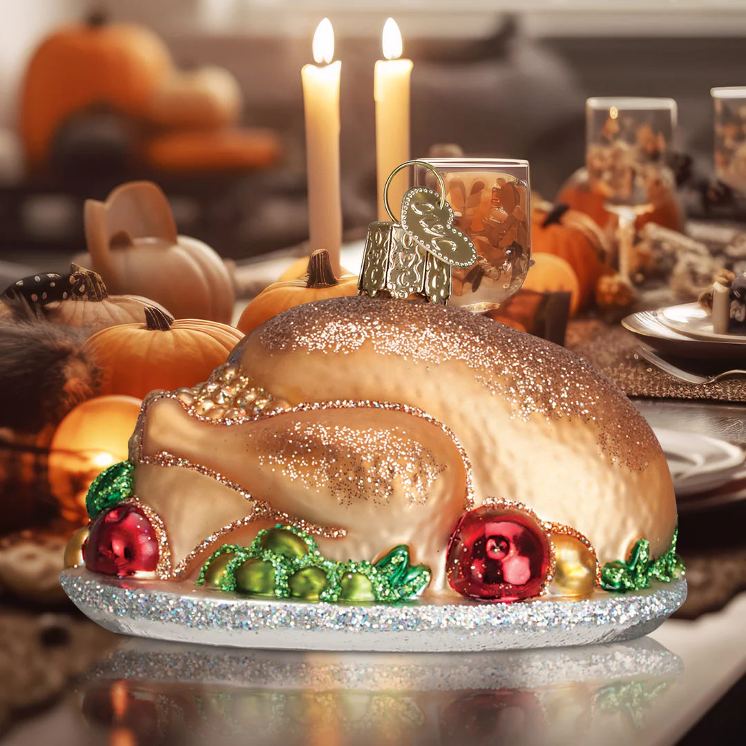 Turkey Platter Blown Glass Tree Ornament by Old World Christmas - Thanksgiving Christmas Dinner