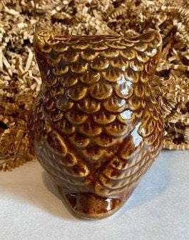 Owl Figurines ceramic Owl Figurine Brown Burnt Orange and Green Owls Gift for Owl Collection Gardener Garden Gifts