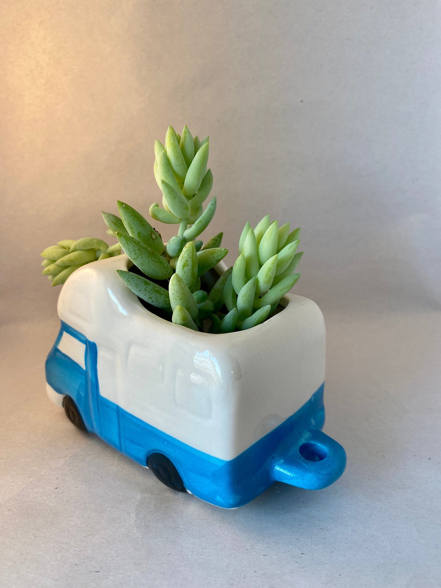 Blue Truck and Camper Ceramic Planter 5" long 3" tall (Live Plant not included)