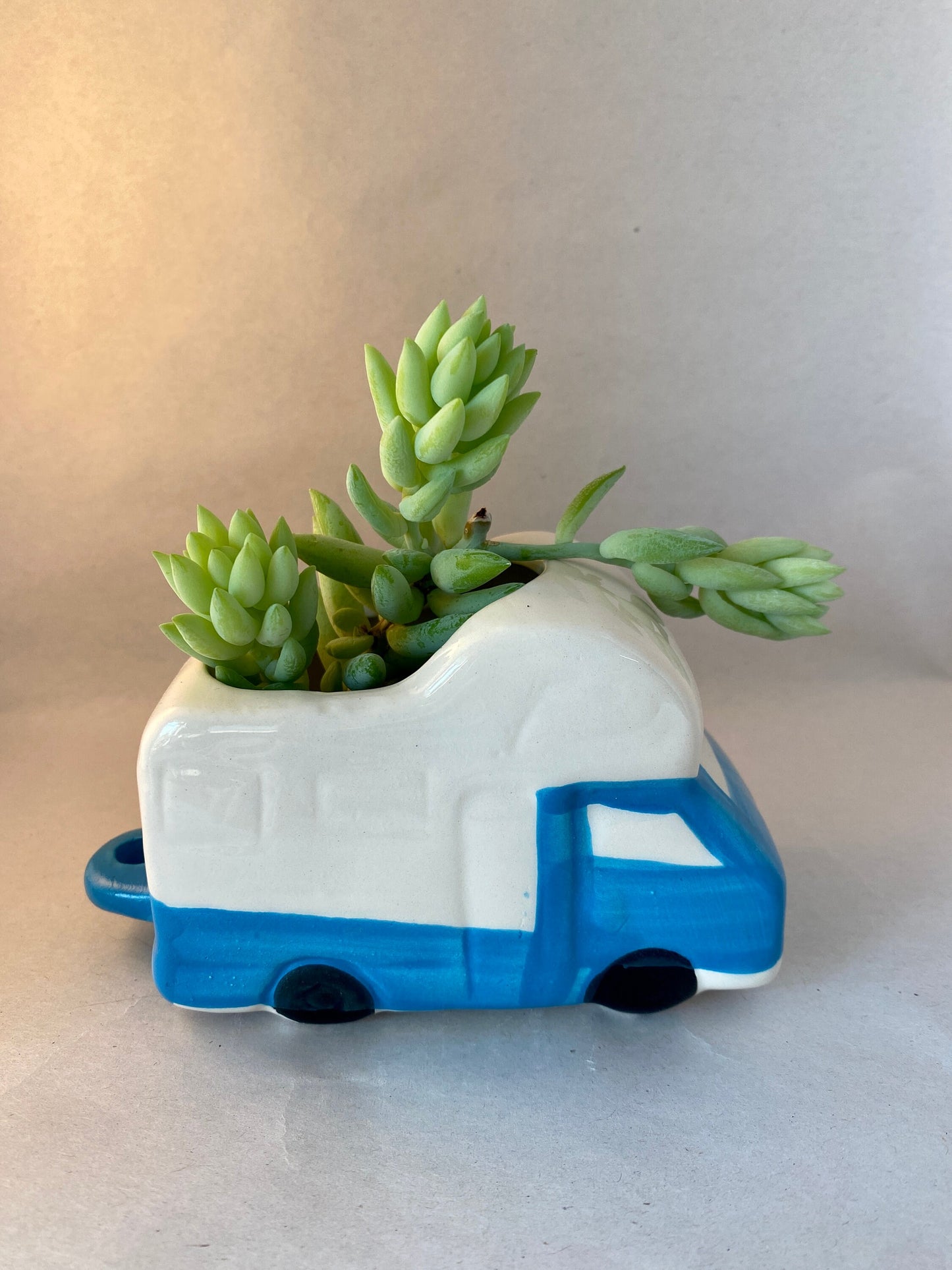 Blue Truck and Camper Ceramic Planter 5" long 3" tall (Live Plant not included)