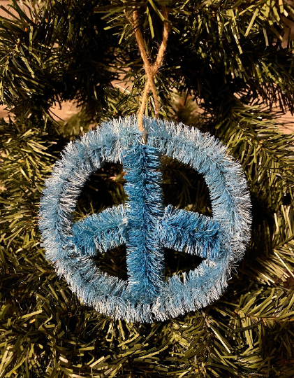 Peace Sign Bottlebrush Christmas Ornament
