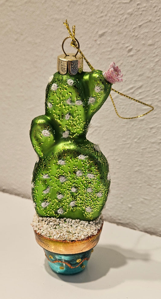Prickly Pear Cactus Glass Christmas Tree Hanging Ornament
