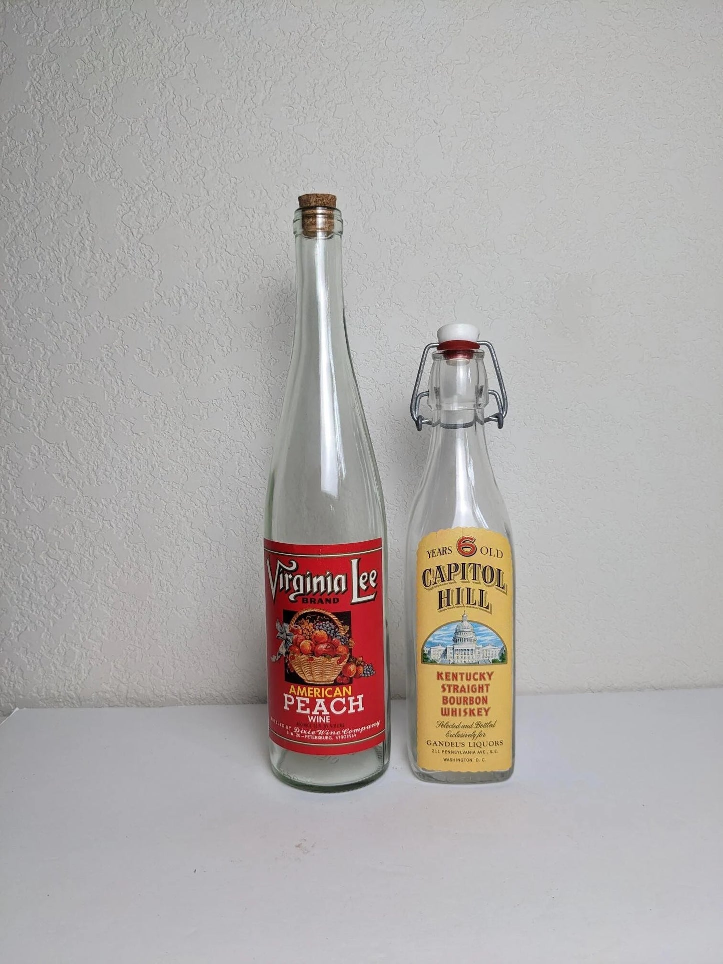 Vintage Antique Style Liquor Bottles - Peach Wine and Bourbon Whiskey Labels