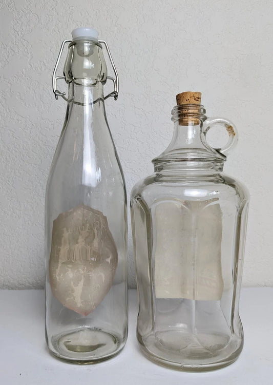 Vintage Antique Style Liquor Bottles - Bay Rum and Corn Whiskey Labels