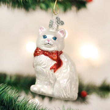 Princess Kitty with Red Holiday Bow - Blown Glass Tree Ornament by Old World Christmas