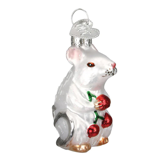 White Mouse Set of Two Old World Christmas Ornaments