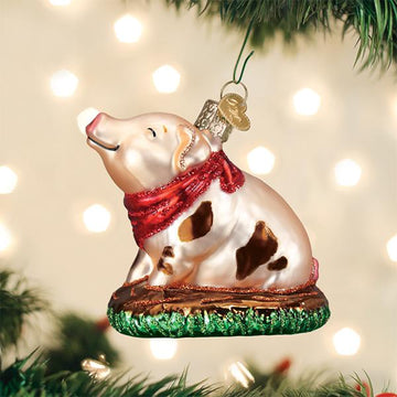 Piggy in Mud Puddle Blown Glass Hanging Tree Ornament by Old World Christmas