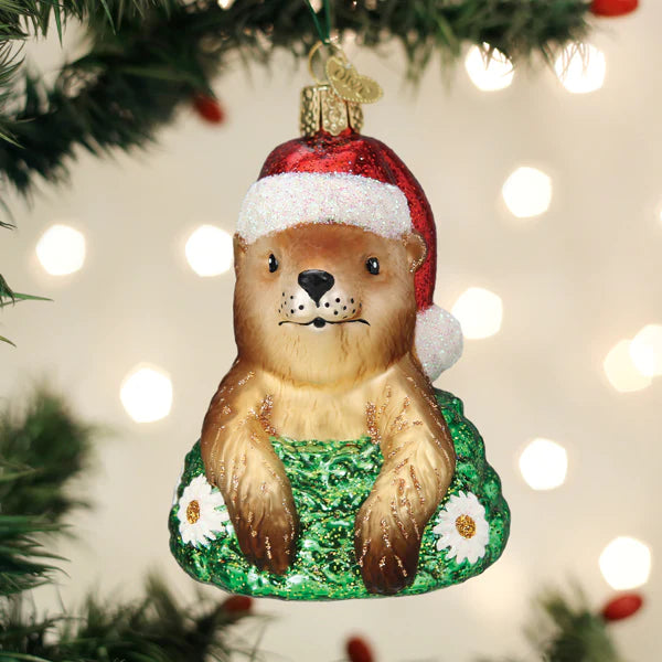 Santa Groundhog Old World Christmas Glass Ornament