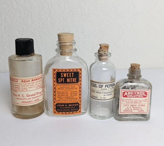 Vintage Antique Style Medicine Bottles with Retro Labels