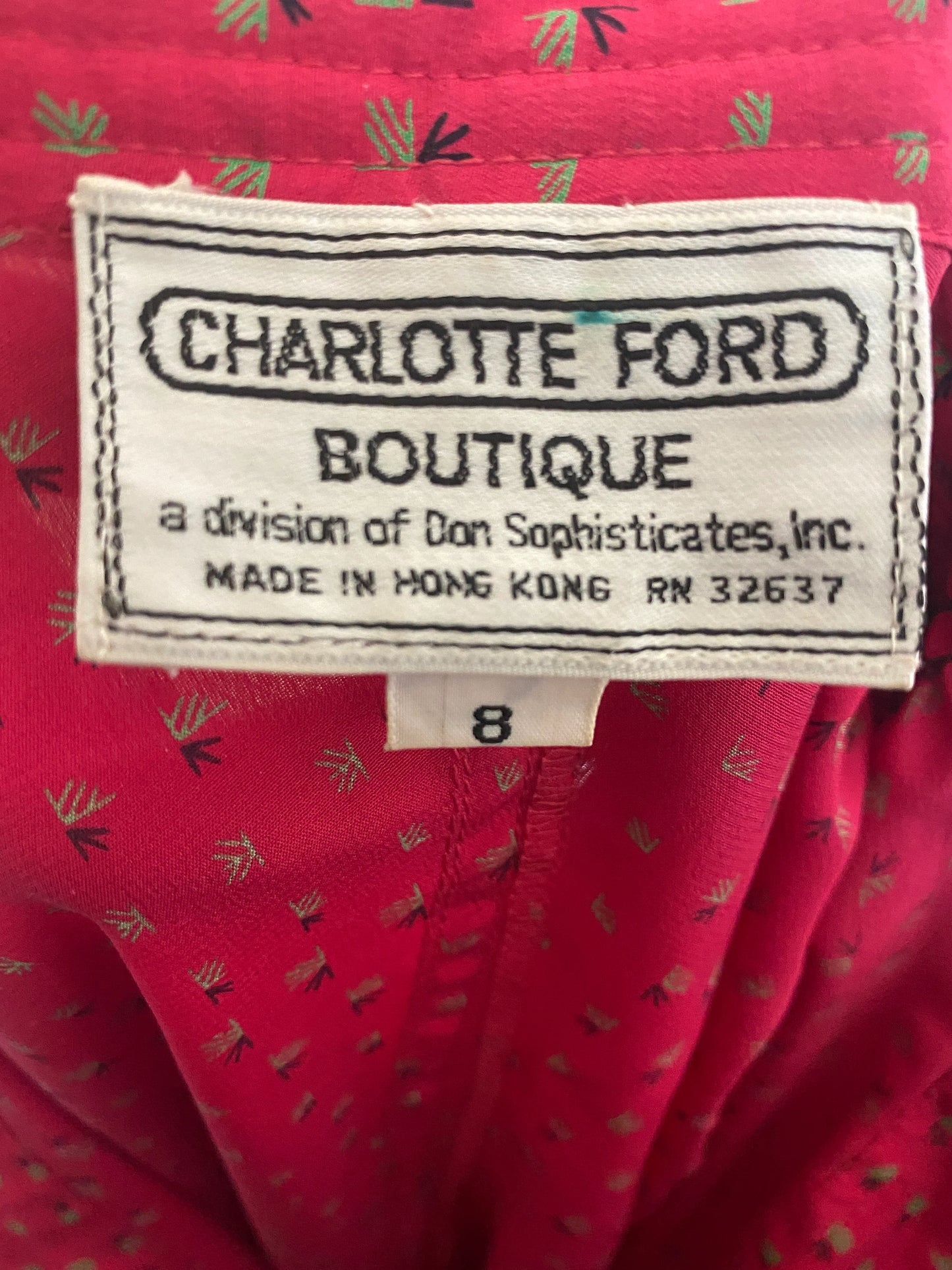Vintage 70's Charlotte Ford Boutique Magenta Dress