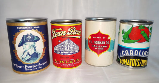 Vintage Labeled Set of Fruit & Veggie Cans