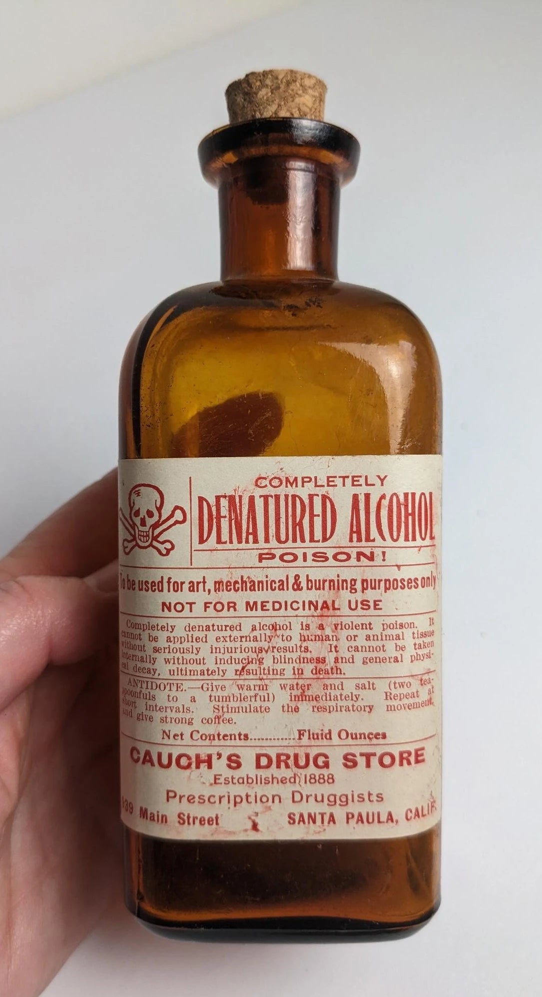 Vintage Antique Style Poison Drug Store Bottles - Alcohol, Strychnine Alkaloid and Methanol Labels