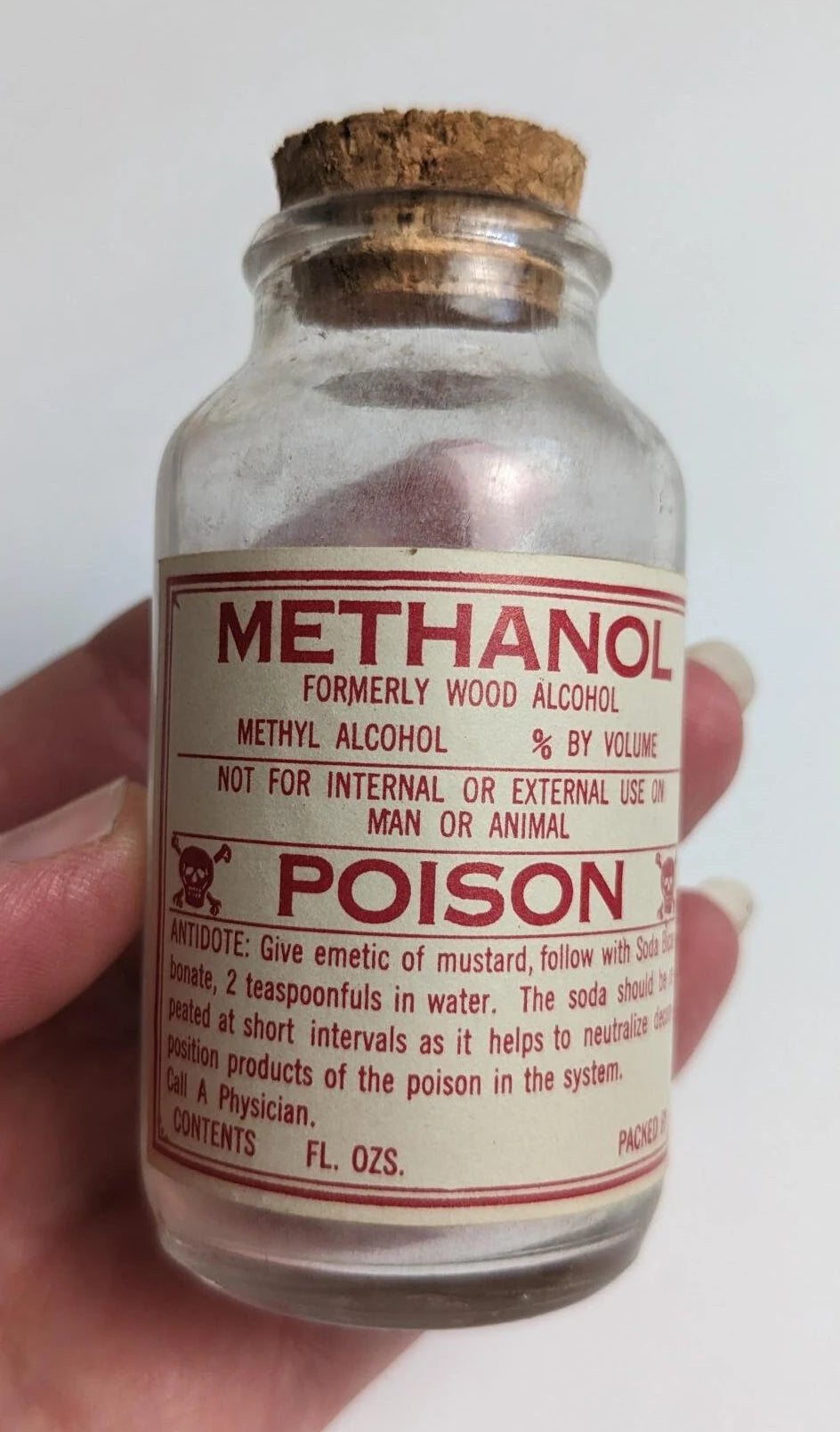 Vintage Antique Style Poison Drug Store Bottles - Alcohol, Strychnine Alkaloid and Methanol Labels