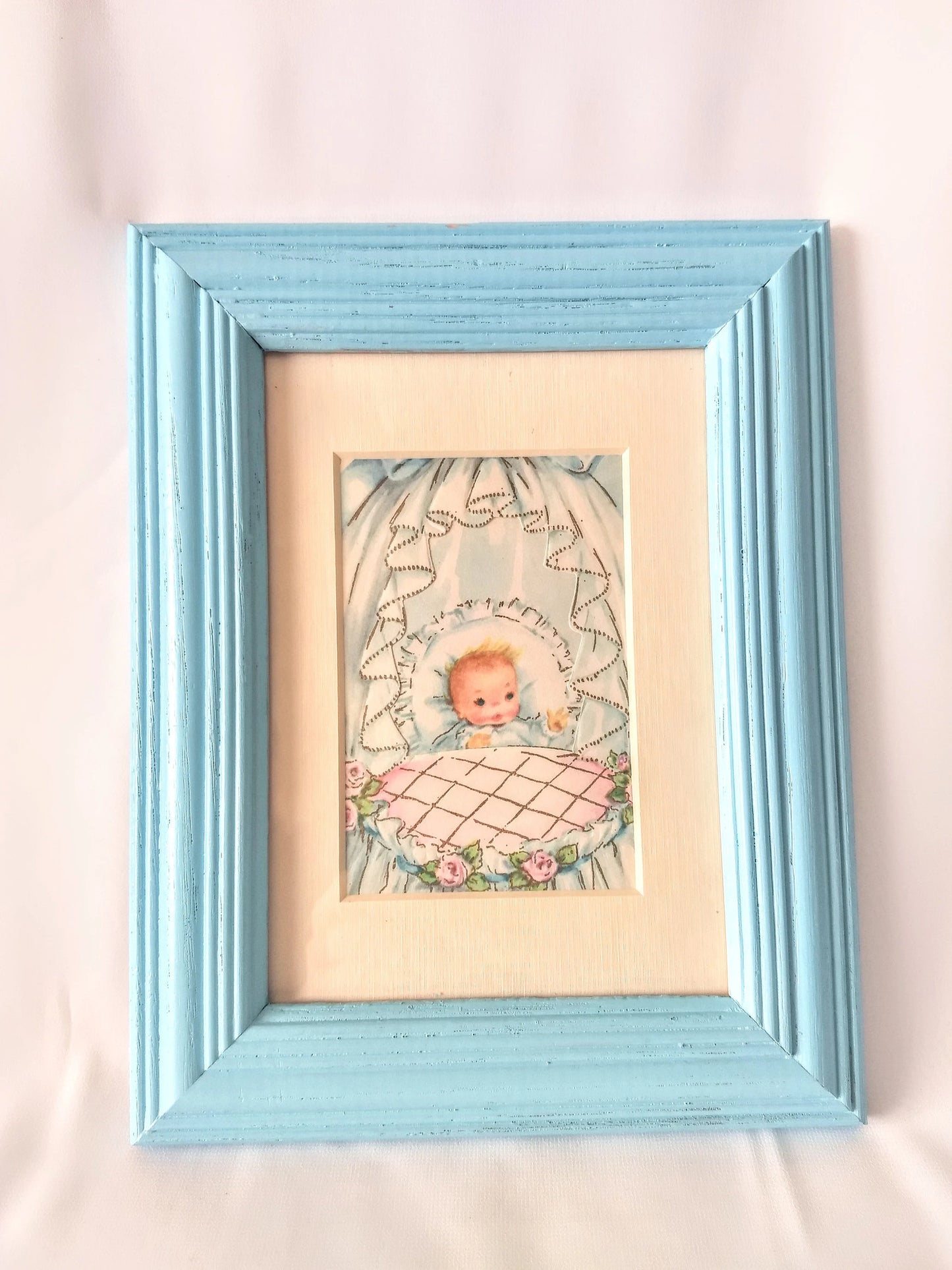 Vintage 1940s Framed Baby Boy Card