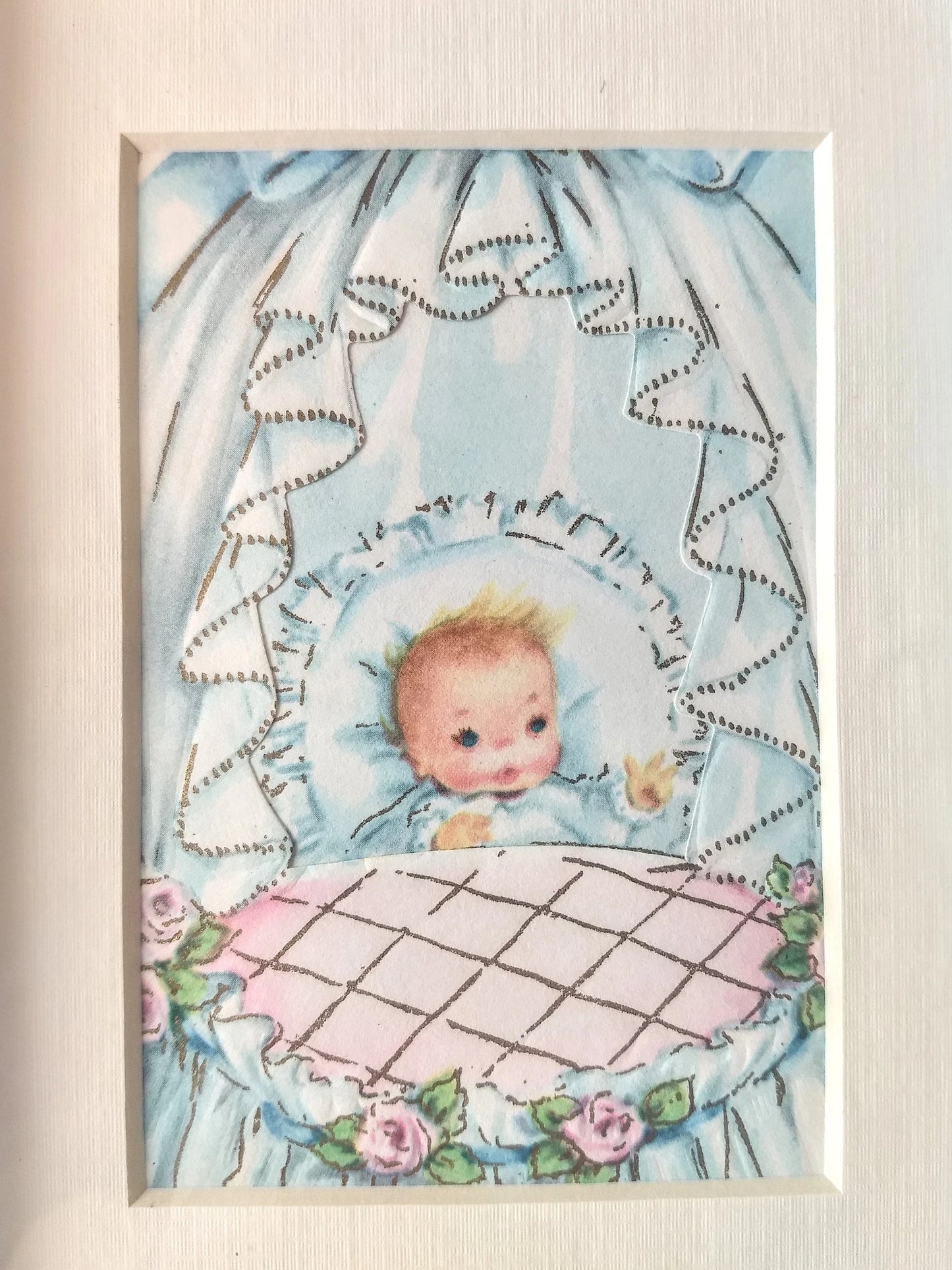 Vintage 1940s Framed Baby Boy Card