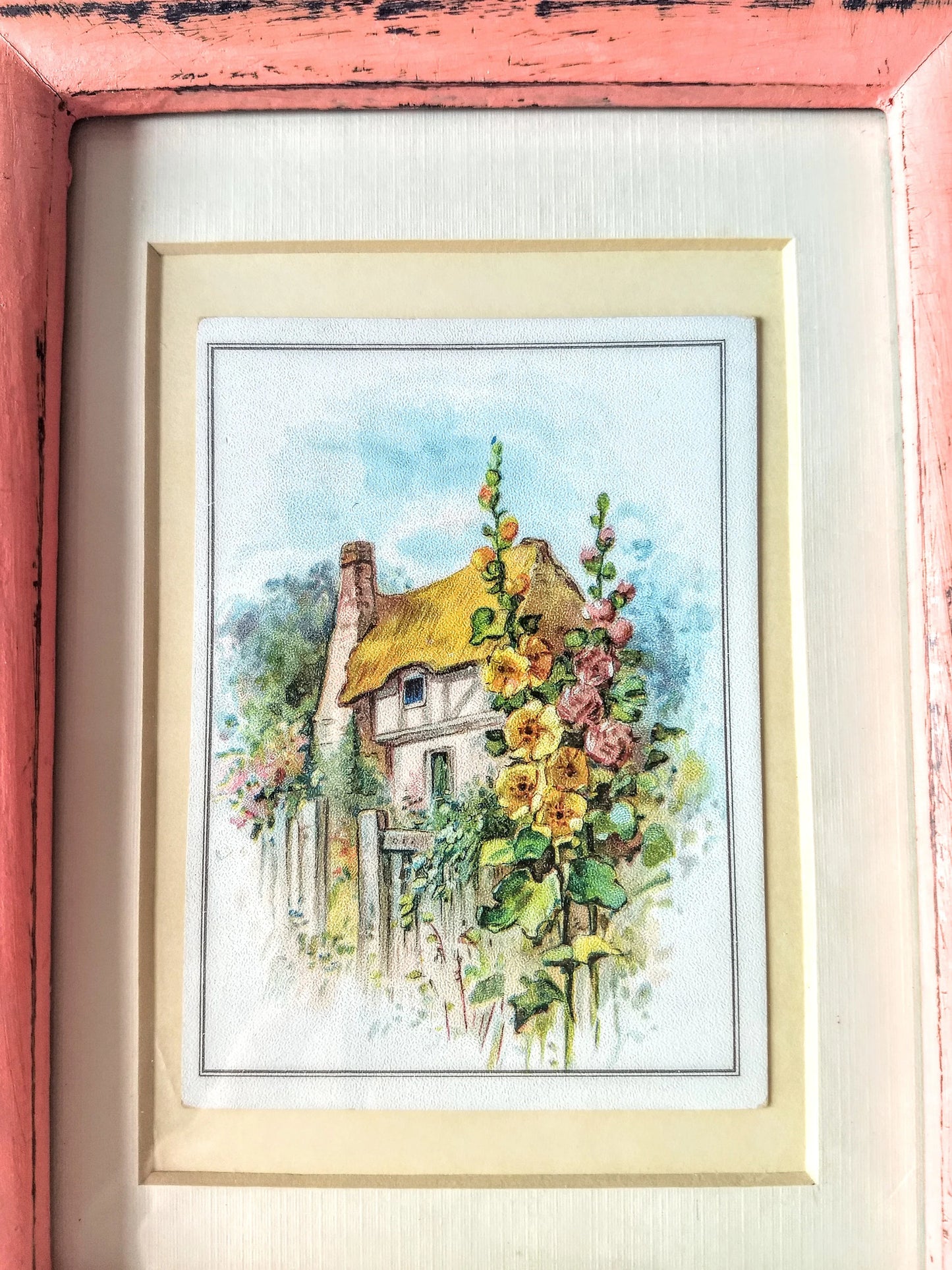 Vintage 1908 House Postcard in Distressed Frame