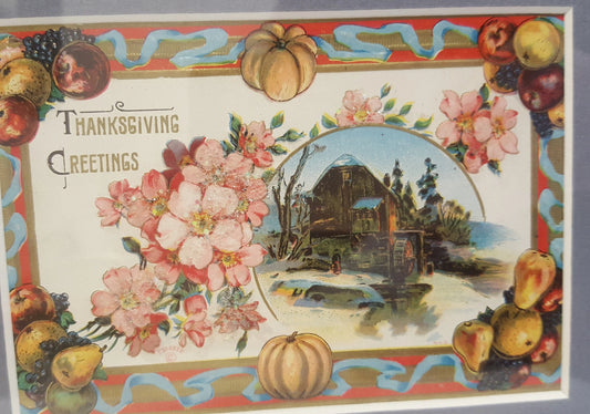 1907 Vintage Framed Thanksgiving Greetings Card