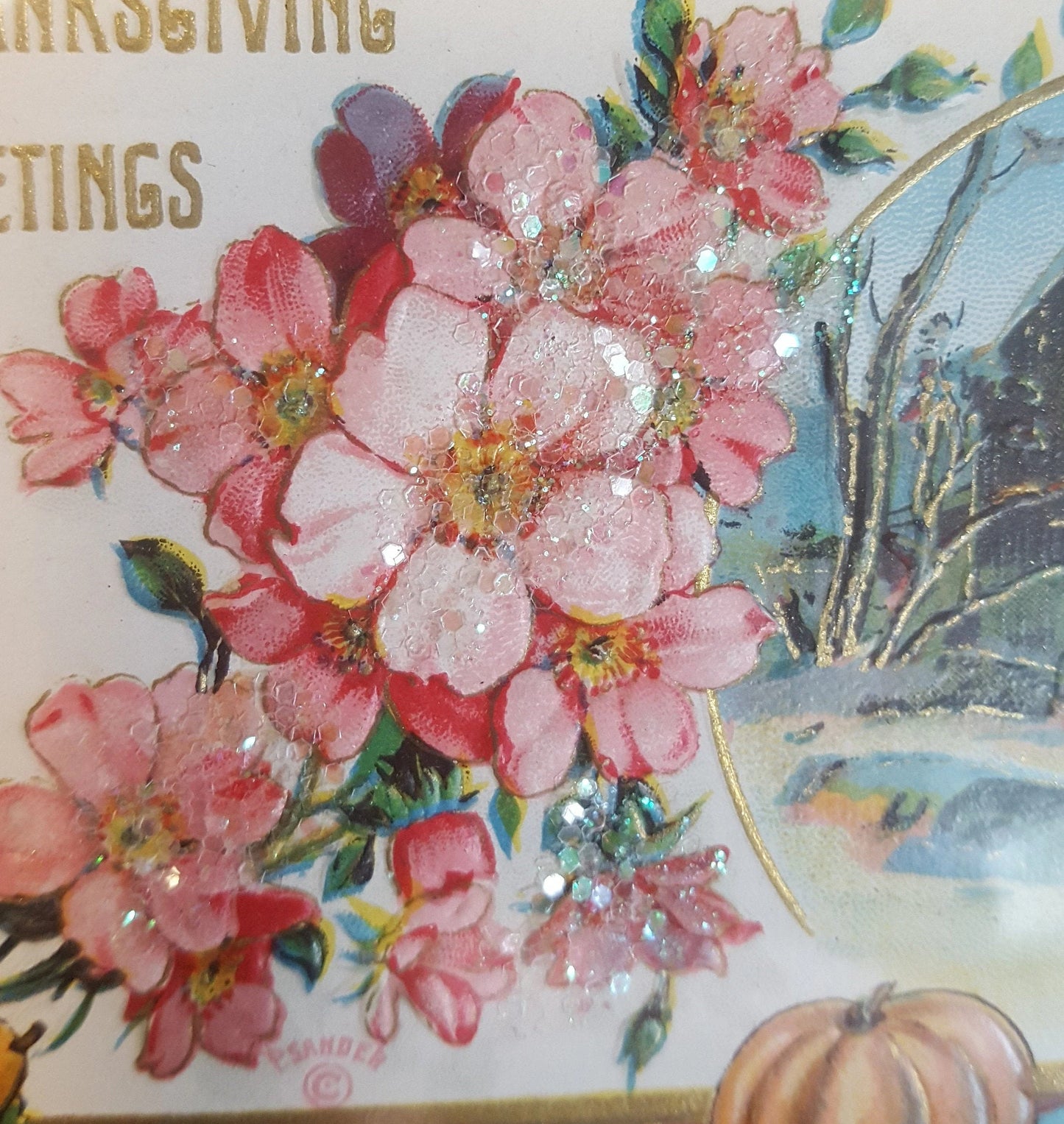 1907 Vintage Framed Thanksgiving Greetings Card