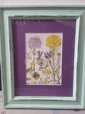 Wildflower Vintage Print Antique Light Green Frame