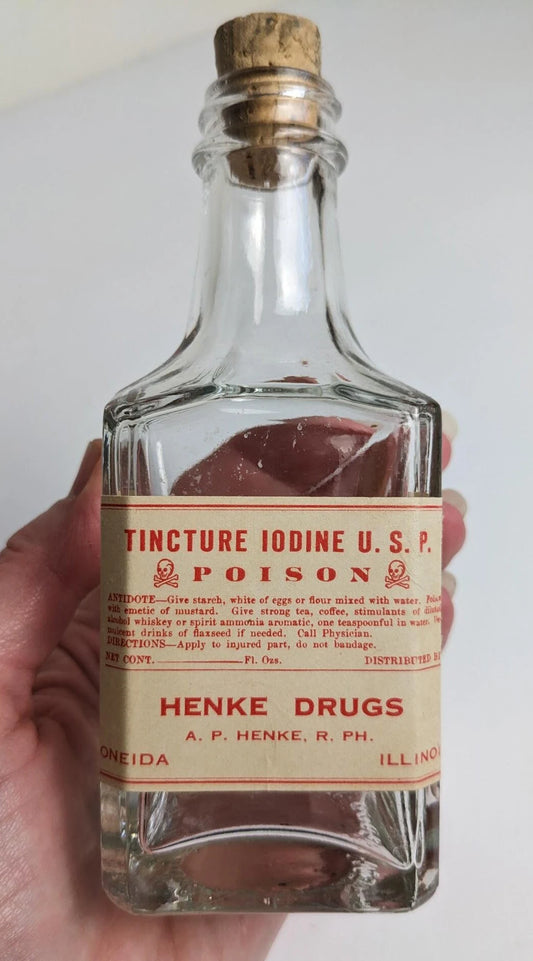 Vintage Antique Style Poison Drug Store Bottles - Silver Nitrate, Formaldehyde and Iodine Labels