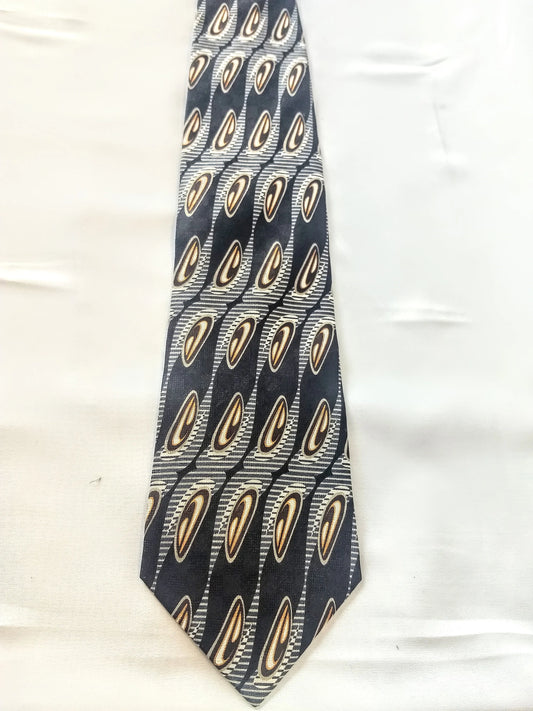 Vintage Necktie Men's Pattern Silk Tie Black White Orange