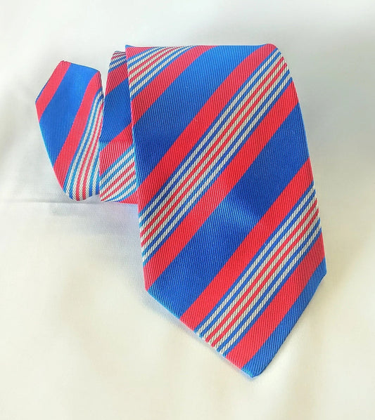 Vintage Men's Bright Red, White & Blue Pattern Necktie