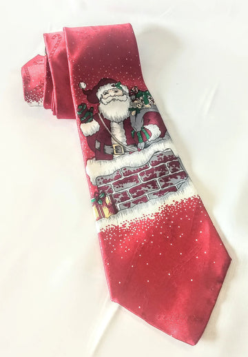 Men's Santa in Chimney Vintage Necktie Yule Tide Greetings
