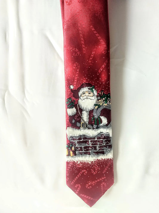 Men's Santa in Chimney Vintage Necktie Yule Tide Greetings